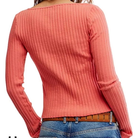 New Free People Tilly Long-Sleeve Cardi Blouse Top Knit Ribbed Buttondown - Picture 4 of 5